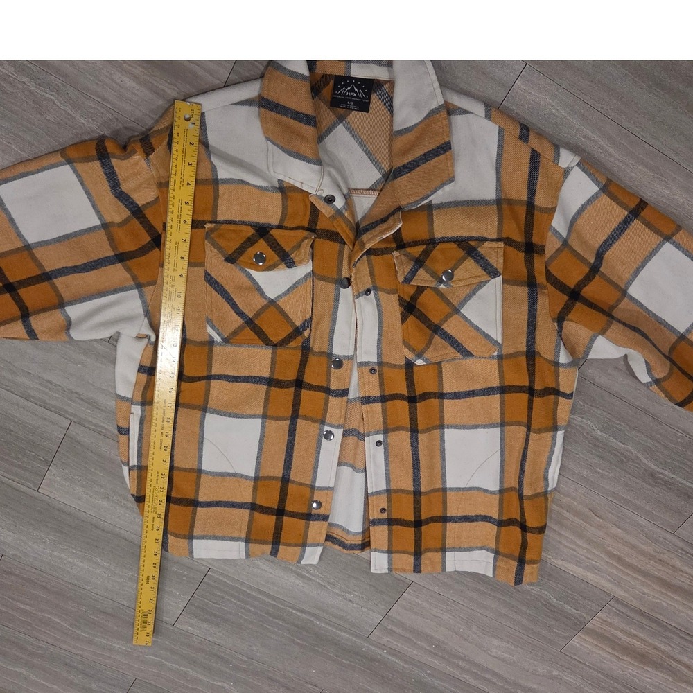 HFX Mens Plaid Shirt Jacket Mustard Yellow White Black Shacket Size Large L/G